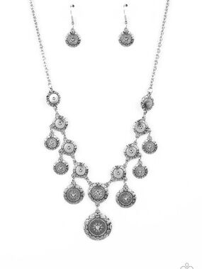 paparazzi Silver-Tone Medallion Dangle Necklace & Earring Set